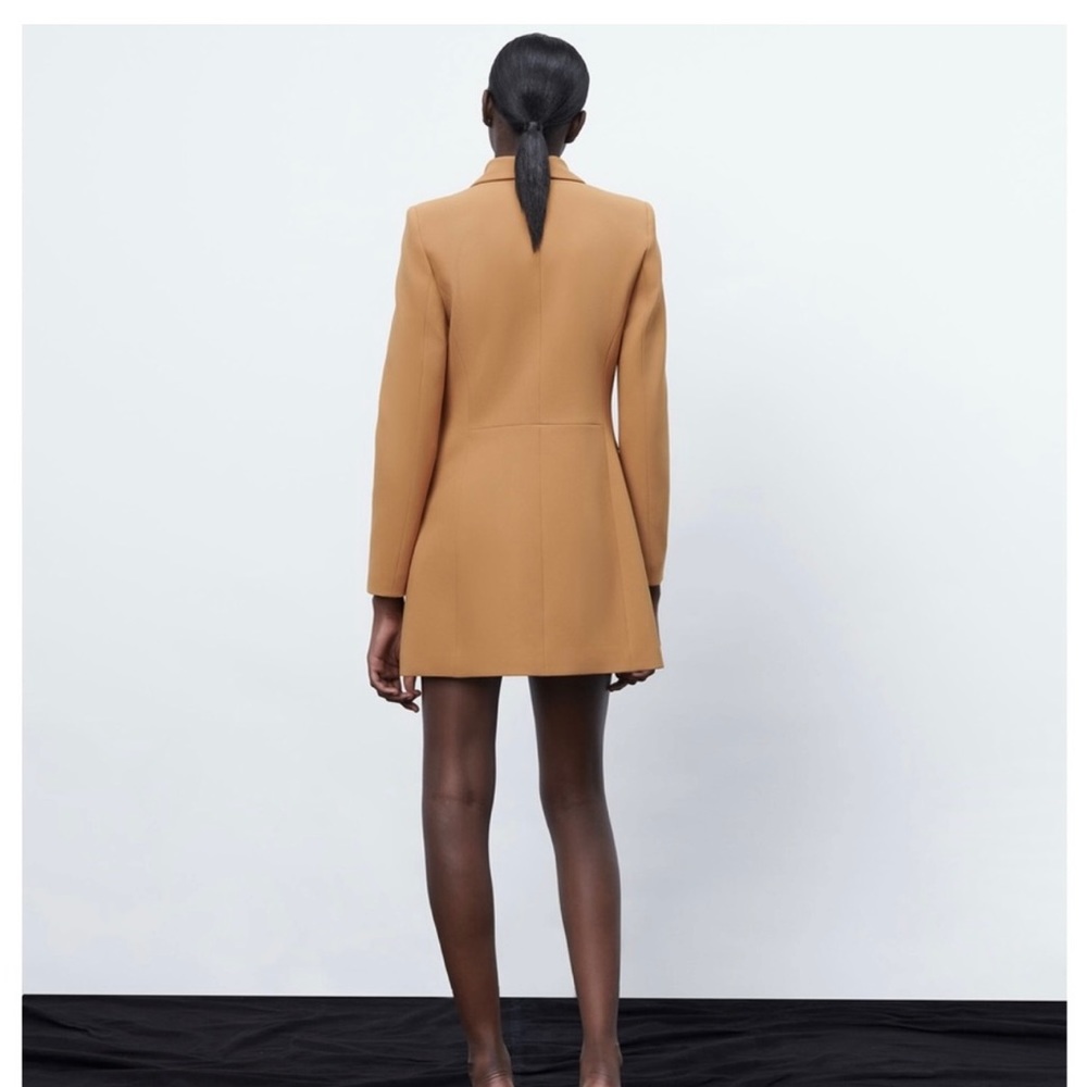 ZARA Double-Breasted Long Brown Blazer with Large Gold Buttons Size XS - Picture 4 of 4